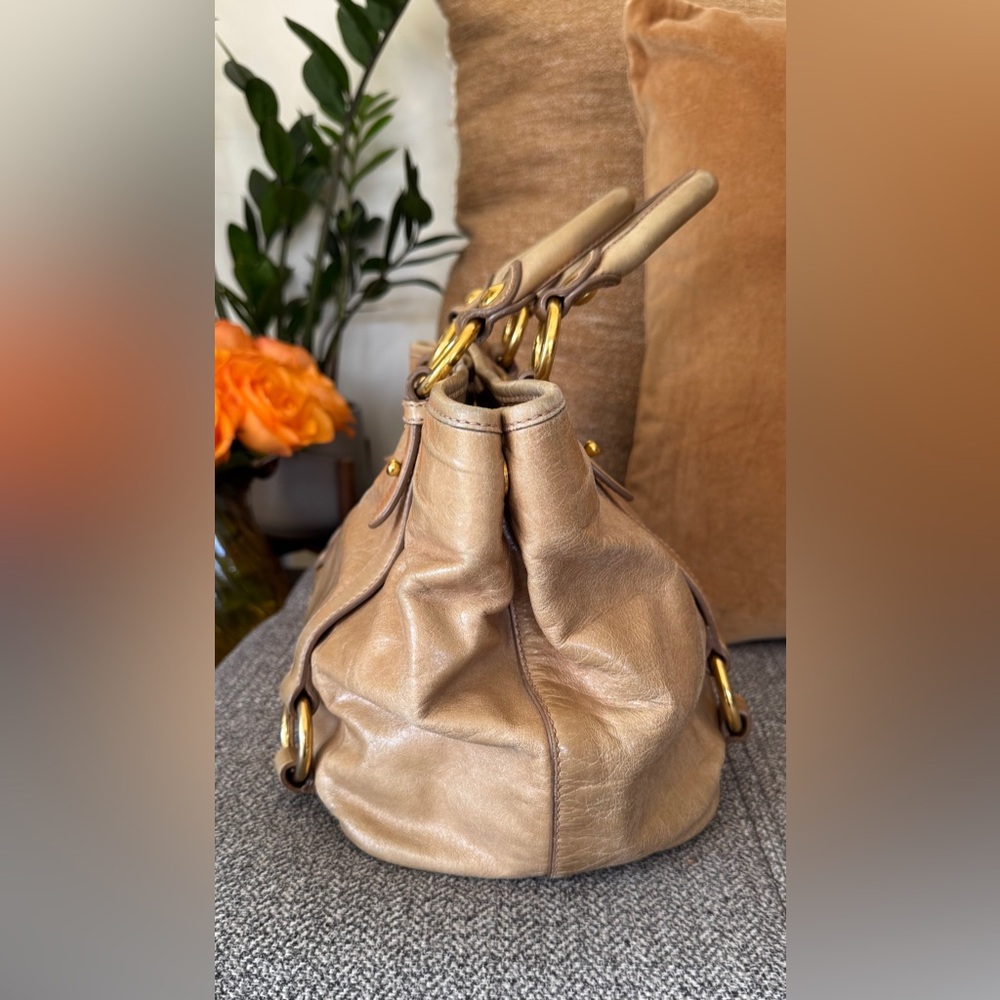 Miu Miu Vitello Lux Tan Leather Satchel with Gold Hardware - Picture 8 of 17